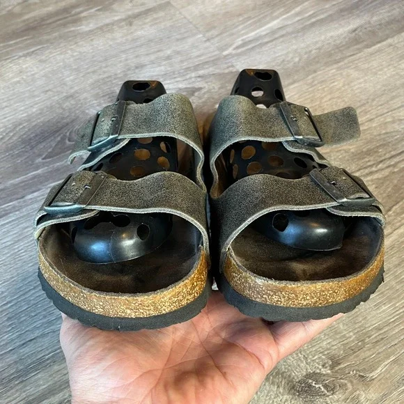 Birkenstock Arizona Slides Sandals Gray Oiled Distressed Leather Mens 10 EU‎ 43